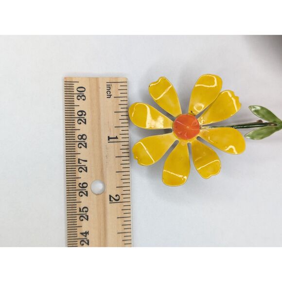 Vintage Original By Robert Enamel Flower Brooch Pin Yellow Orange Daisy Signed - Picture 6 of 10